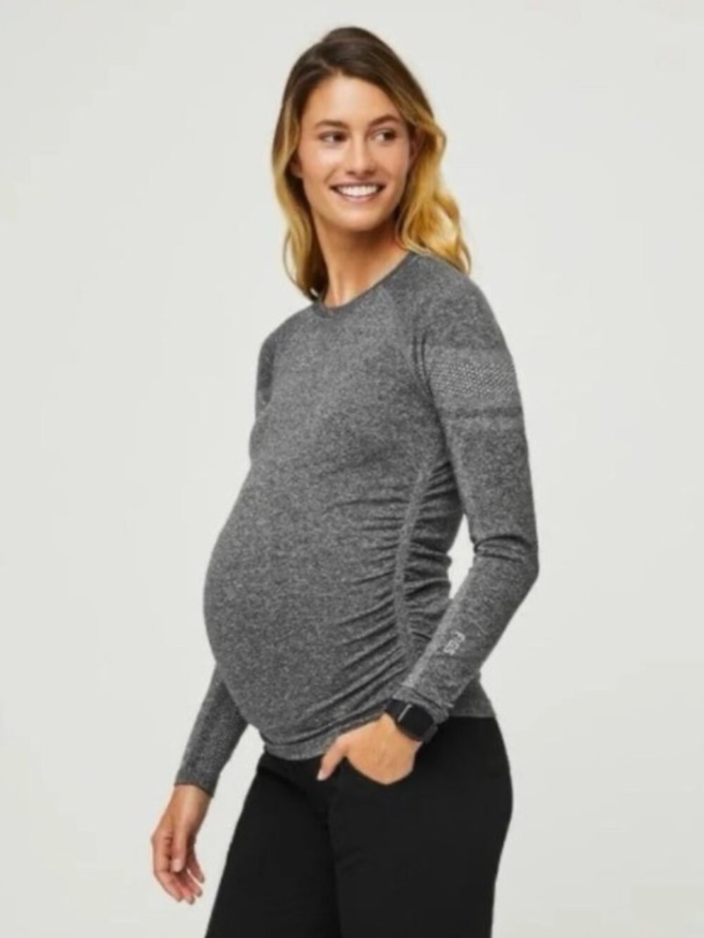 Figs Maternity Salta Seamless Long Sleeve Underscrub Top Graphite Gray Medium